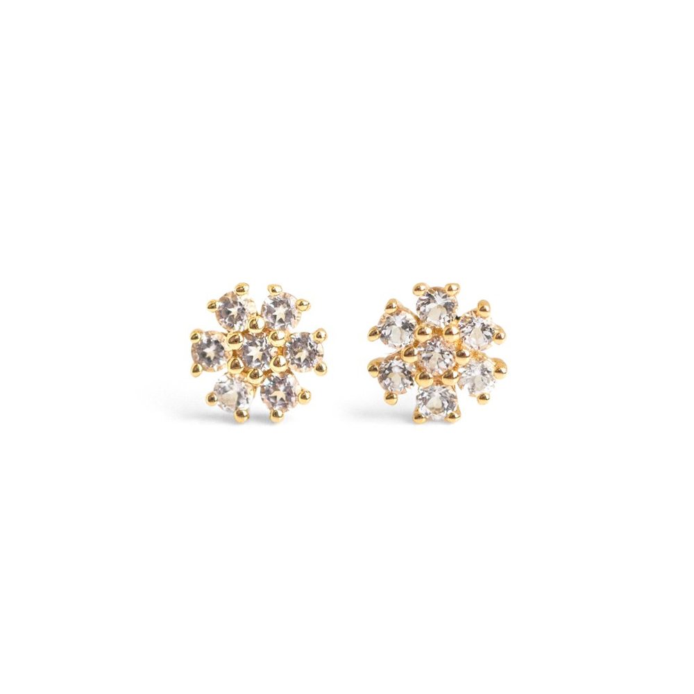 NWT Zoe Cosmo Flower Studs // 14k Solid Gold + White Topaz